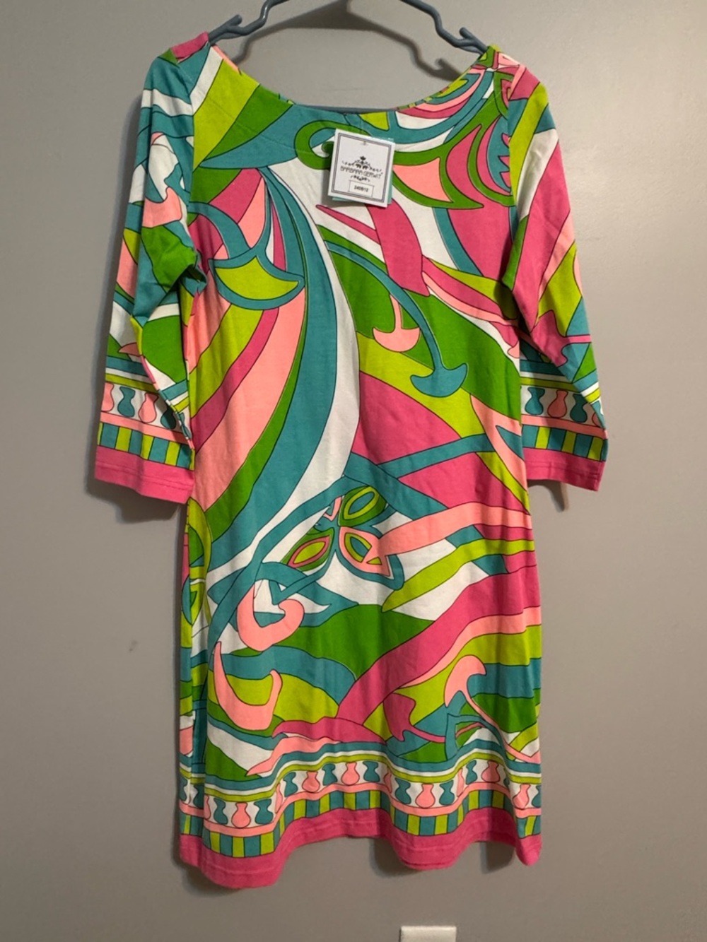 NWT Barbara Gerwit  Multicolor Retro Print knee length Shift Dress Womens M